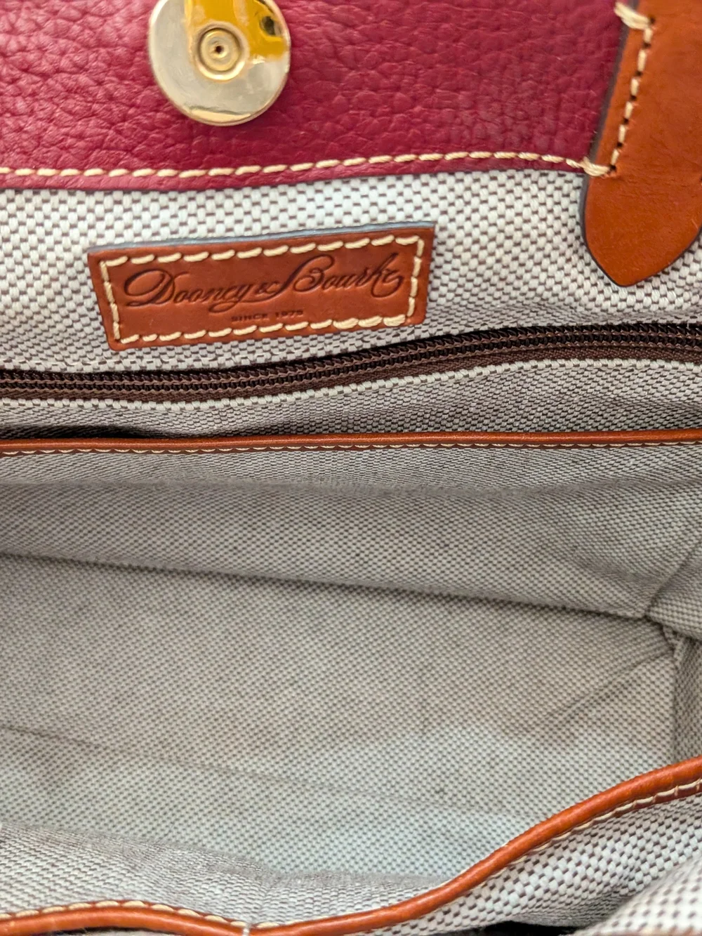 Dooney & Bourke Pebble Leather Bordeaux Bag with Brown Trim